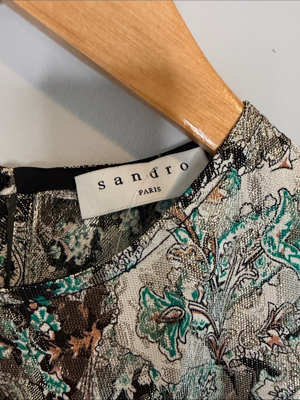 Sandro Paris Long-Sleeve Metallic Paisley Twist-Front Midi Dress - Silver Green - Picture 3 of 14